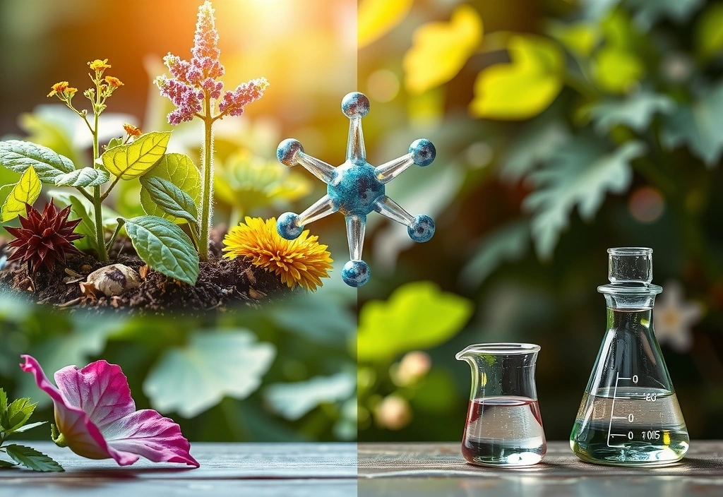 Imagine simbolică a echilibrului dintre natură și știință în produsele Nutrivitac